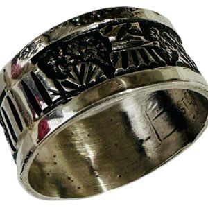 Navajo Signed B Ring Wide Band Sterling Silver Native American Engraved Size 10